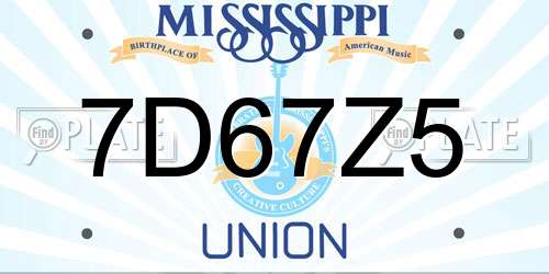7D67Z5 Mississippi License Plate