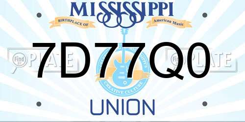 7D77Q0 Mississippi License Plate