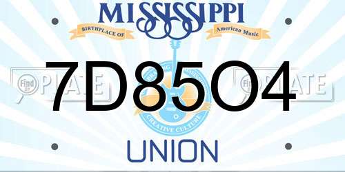 7D85O4 Mississippi License Plate
