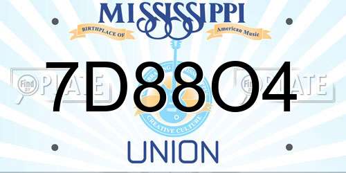 7D88O4 Mississippi License Plate