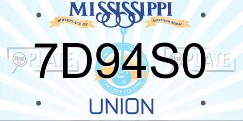 7D94S0 Mississippi License Plate