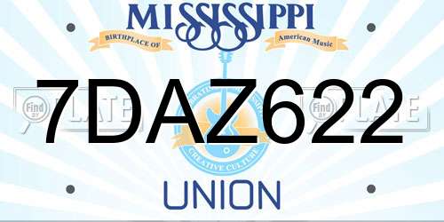 7DAZ622 Mississippi License Plate
