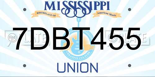 7DBT455 Mississippi License Plate