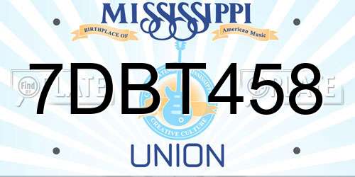 7DBT458 Mississippi License Plate