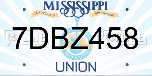 7DBZ458 Mississippi License Plate