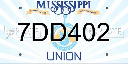 7DD402 Mississippi License Plate