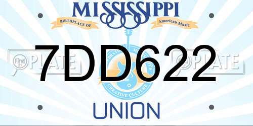 7DD622 Mississippi License Plate