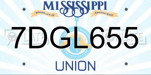 7DGL655 Mississippi License Plate