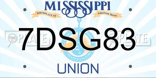 7DSG83 Mississippi License Plate