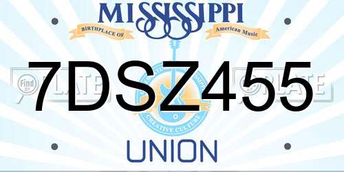 7DSZ455 Mississippi License Plate