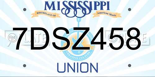 7DSZ458 Mississippi License Plate