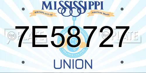 7E58727 Mississippi License Plate