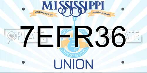 7EFR36 Mississippi License Plate