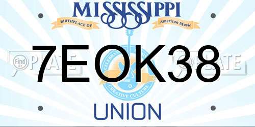 7EOK38 Mississippi License Plate