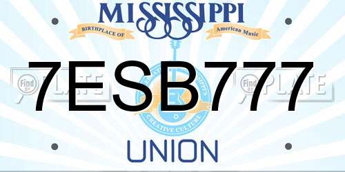 7ESB777 Mississippi License Plate