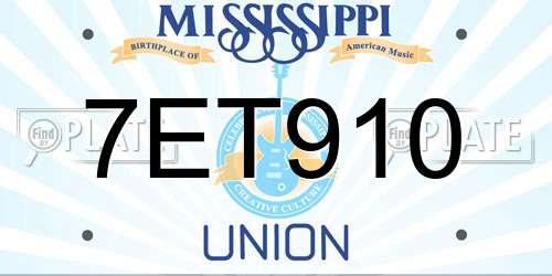 7ET910 Mississippi License Plate