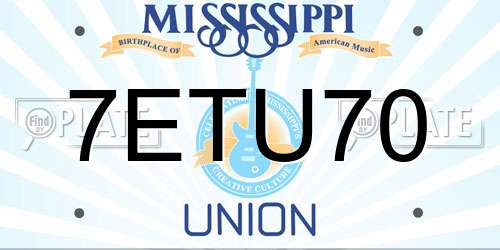 7ETU70 Mississippi License Plate