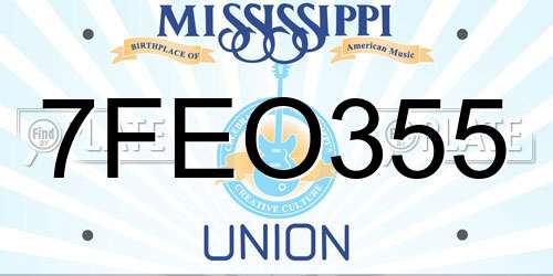 7FEO355 Mississippi License Plate
