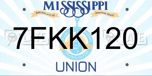 7FKK120 Mississippi License Plate