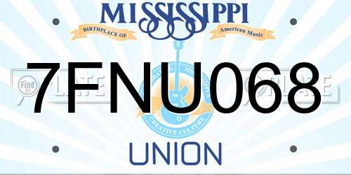 7FNU068 Mississippi License Plate