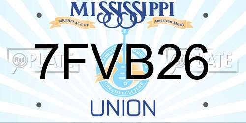 7FVB26 Mississippi License Plate