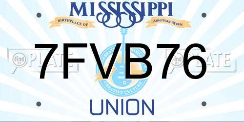 7FVB76 Mississippi License Plate