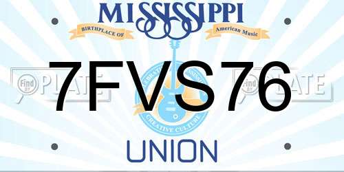 7FVS76 Mississippi License Plate