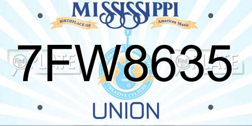 7FW8635 Mississippi License Plate