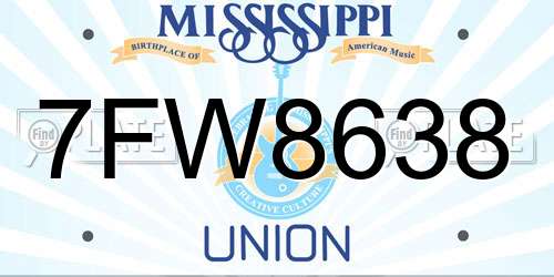 7FW8638 Mississippi License Plate