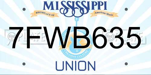 7FWB635 Mississippi License Plate