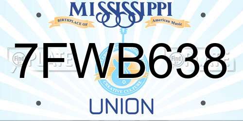 7FWB638 Mississippi License Plate