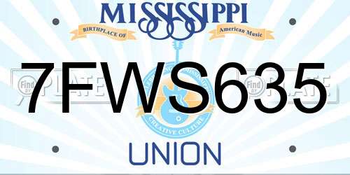 7FWS635 Mississippi License Plate
