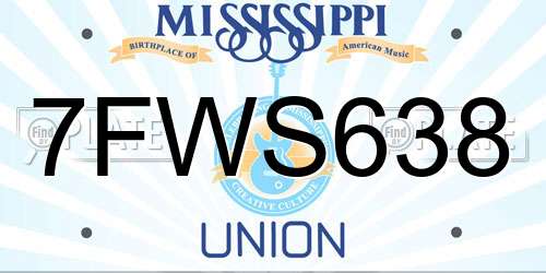 7FWS638 Mississippi License Plate