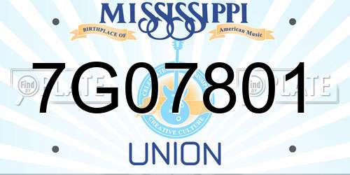 7G07801 Mississippi License Plate
