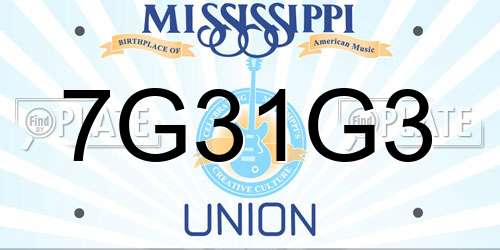 7G31G3 Mississippi License Plate