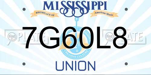 7G60L8 Mississippi License Plate