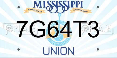 7G64T3 Mississippi License Plate