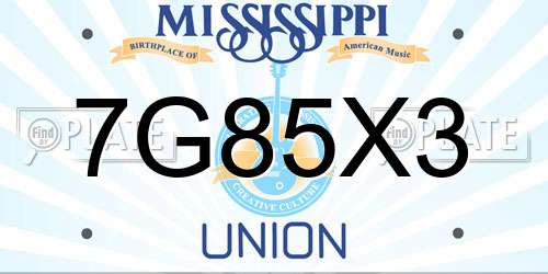 7G85X3 Mississippi License Plate