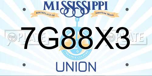 7G88X3 Mississippi License Plate