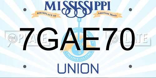 7GAE70 Mississippi License Plate