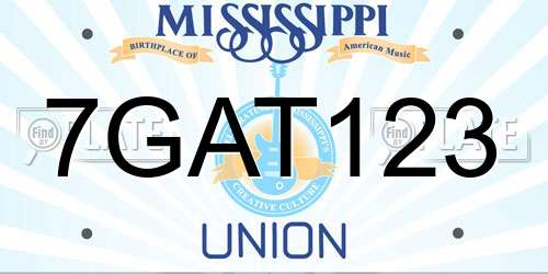 7GAT123 Mississippi License Plate