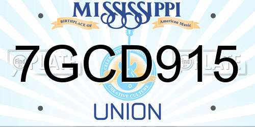 7GCD915 Mississippi License Plate