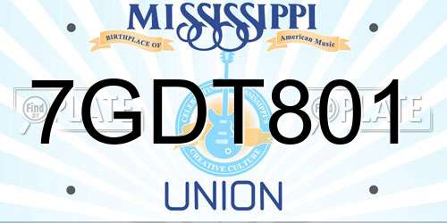 7GDT801 Mississippi License Plate