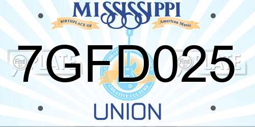 7GFD025 Mississippi License Plate