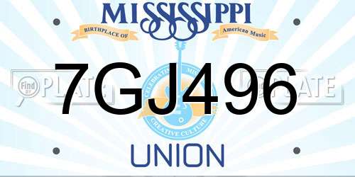 7GJ496 Mississippi License Plate