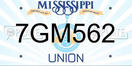 7GM562 Mississippi License Plate