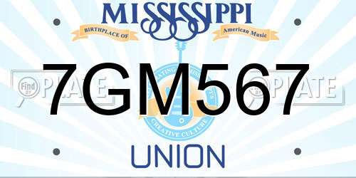 7GM567 Mississippi License Plate