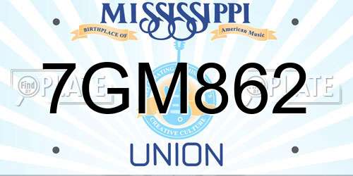 7GM862 Mississippi License Plate