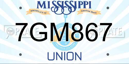 7GM867 Mississippi License Plate