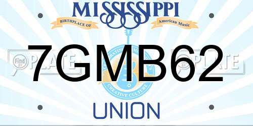 7GMB62 Mississippi License Plate